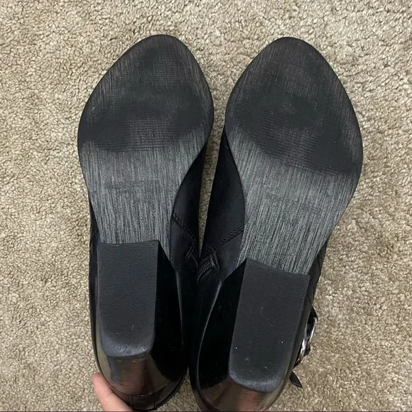 Marc Fisher Western Black Leather Boots Block Heel - Picture 9 of 13